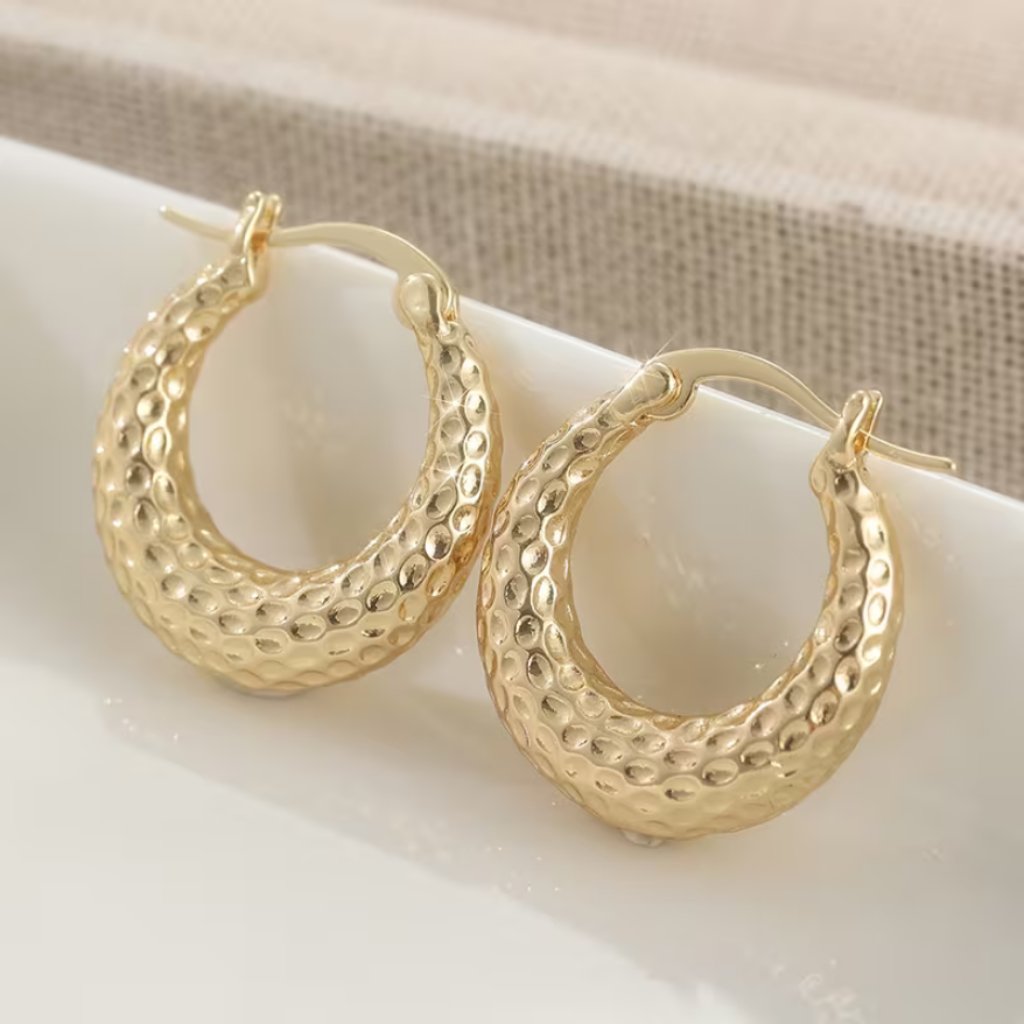 14k Gold Womens Small Hammered Hoop Earrings Ladies New 14 Karat Hoops Jewelry